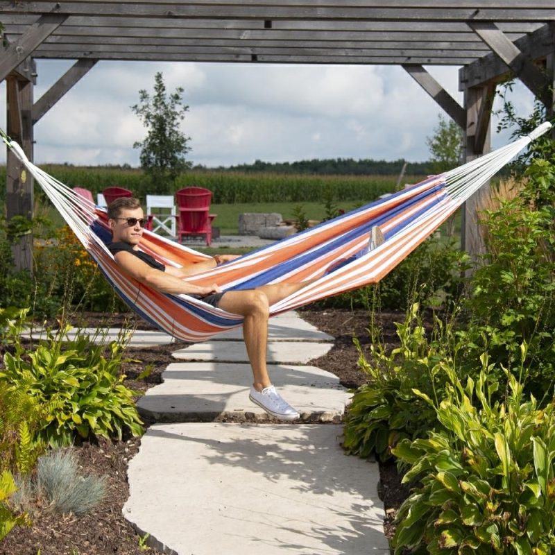 BRAZILIAN COTTON HAMMOCK - DOUBLE - ORANGE PUNCH – Bild 4